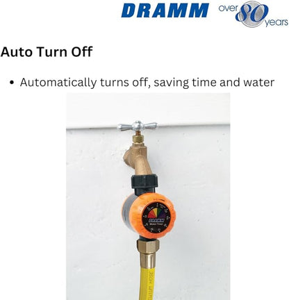 Dramm ColorStorm Premium Water Hose Timer, Mechanical, Turns Water Off Automatically, Up to 120 Minutes of Run Time, Compact for Lawn, Drip, Soaker Hose and Garden, Yellow