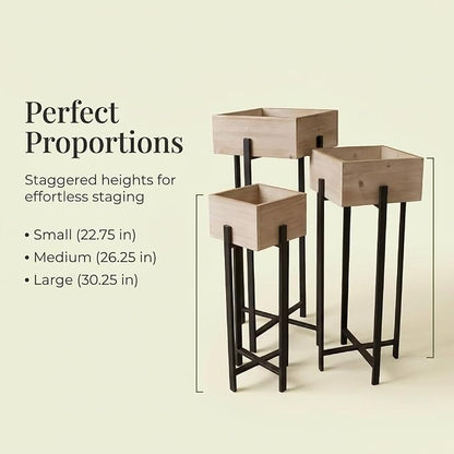 Anderson's Raised Wooden Garden Boxes on Metal Stands Set - 3 Pieces