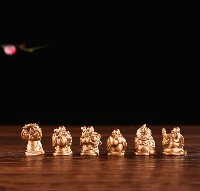 6Pcs 1'' Gold Resin Laughing Buddha Figurines, Tabletop Lucky Decor | Mini Maitreya Buddha Statue, Flower Pot Statue, Home Office Desk Decor, Fengshui Collection Gift Ornaments