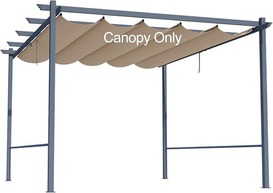 Aoodor Replacement Adjustable Canopy, Retractable Shade for Pergola, UV Resistant and Fade-Resistant, Fits 10 x 13 ft, Brown