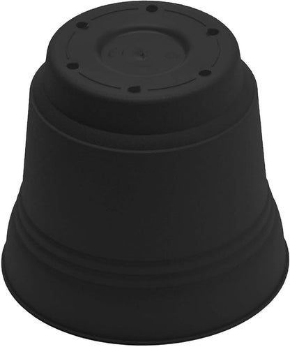 Bloem Saturn 10" Plastic Planter with Saucer, Black | Medium-sized pot with built-in drainage holes and detachable saucer tray to protect surfaces and keep your plant happy.
