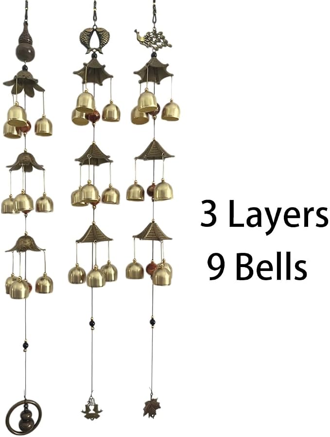 Fish with Energy Bead Wind Chimes Represents Richer Than Richer Copper Alloy 3 Layers+9 Bells for Outdoor Decorations Garden Yard Trees Or As A Good Gift