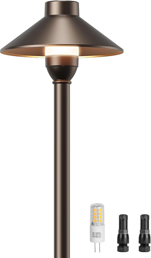 PARTPHONER Low Voltage Landscape Lighting 1-Pack, Aluminum 12V Pathway Light with G4 Bulb, Waterproof Oil Rubbed Bronze Color Wired Path Light with Connectors for Walkway Yard Garden