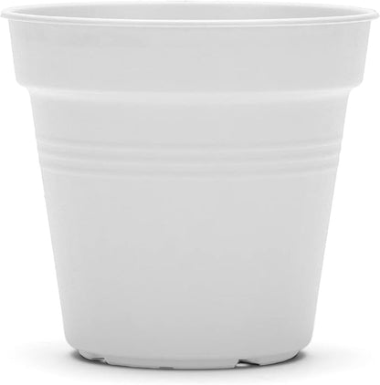 Mintra Garden Pots, 4 Pack Bulk Plastic Plant Pots with Drainage Tray, Round Indoor & Outdoor Decorative Planters with Drain Holes for Flowers, Herbs & Plants, 11cm Diameter – White, 4.3 in