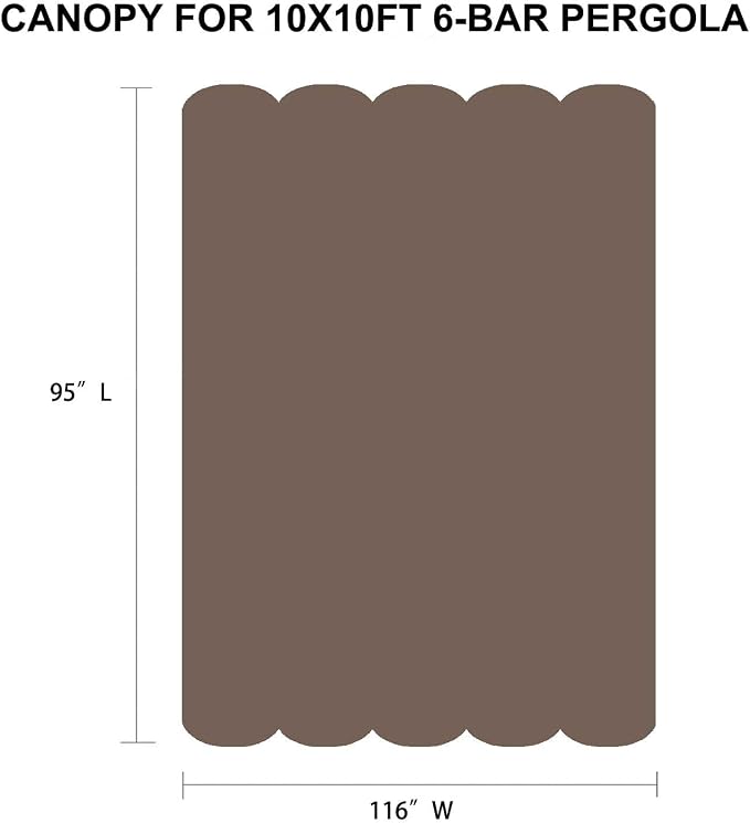 Pergola Shade Cover Replacement Canopy Top Compatible with 10 X 10 ft 6-Bar Pergola Frames - Brown (Canopy Size 116" W x 95" L, Canopy Top Only)