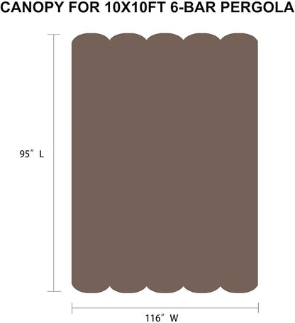 Pergola Shade Cover Replacement Canopy Top Compatible with 10 X 10 ft 6-Bar Pergola Frames - Brown (Canopy Size 116" W x 95" L, Canopy Top Only)