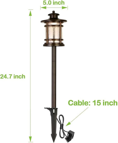 hykolity Low Voltage LED Landscape Lighting, 12V Outdoor Pathway Lights | Die-Cast Aluminum, Waterproof Path Lights with Crackled Glass, 3.4W 155LM, Wired ORB Walkway Light for Yard Garden, 2 Pack