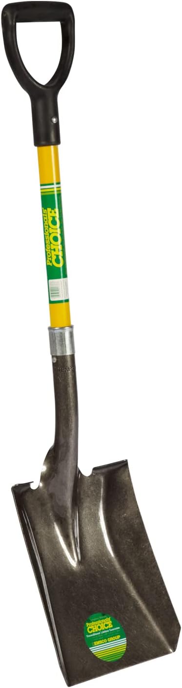 Professional's Choice Square Point Shovel - Sturdy 28” Fiberglass Handle - Heavy Duty 14 Gauge Steel Head