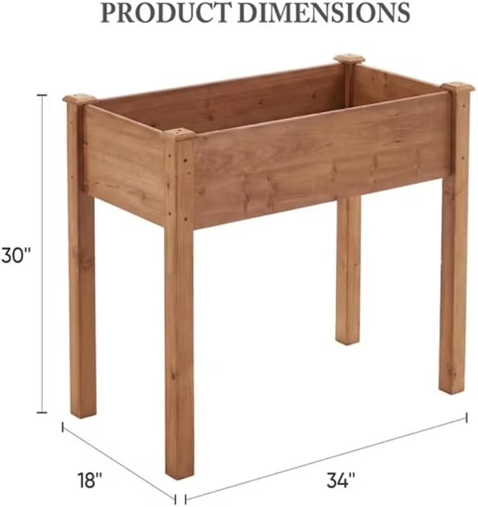 Raised Garden Bed Outdoor Planter Box with Legs - 34x18x30 Inch Cedar Wooden Elevated Planter Box with Non-Woven Liner & Drainage Holes for Vegetables Flowers Herbs (Brown, 34 x 18 x 30)