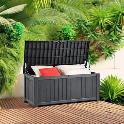 YITAHOME 120 Gallon Outdoor Storage Deck Box | Large Resin Patio Storage Box with Slide-Locking Lid, 53"L 2-Person Bench Seat for Outdoor Pillows, Garden Tools &