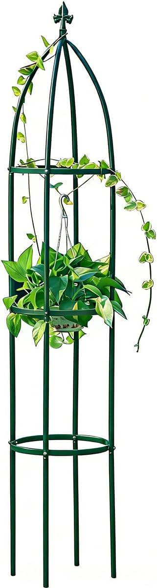 100% Metal Garden Obelisk Trellis Heavy Duty 6.3 ft for Climbing Vines | Upgraded 16mm Thick Steel Tubes Rustproof Green Tower, 4.9lb Tall Plant Support Stands for Flowers, Roses, Clematis & Tomato