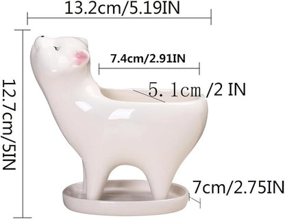 Ceramic Succulent Plant Pot Cactus Plant Pot Flower Pot Container Planter with Drainage Hole Home Office Desk Garden Gift Idea Animal Shaped Flower Pot Cute Vase Pot (White Cat)