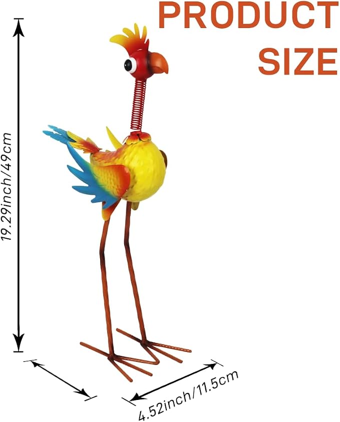 Metal Rooster Statue Outdoor Garden Decor,19" Wacky Bird Decor Yard Statue Decorations Outdoor,Funny Chicken Sculpture for Patio, Lawn, Backyard (Red+Yellow)