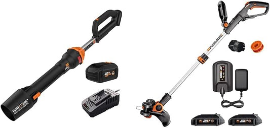 WORX 20V LEAFJET Cordless Leaf Blower with Power Share Brushless Motor - WG543 (Battery & Charger Included) & Worx WG163 GT 3.0 20V PowerShare 12" Cordless String Trimmer & Edger