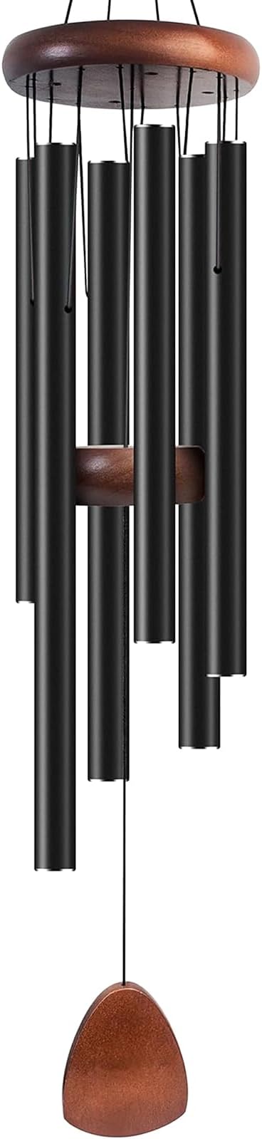 37 Inch Large Aluminum Wind Chimes, Classic Black with Deep Tone and Wood Top, Outdoor Decor for Garden Patio Backyard Porch, Birthday Housewarming Gift
