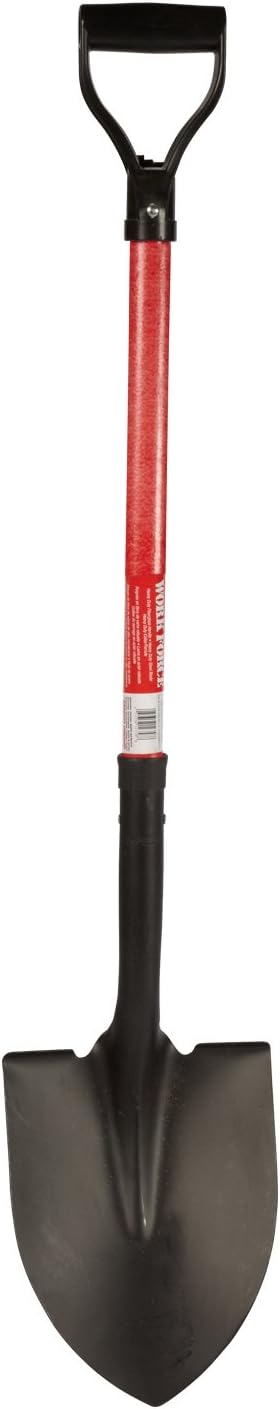 Workforce Tools Round Point Shovel - Sturdy 28” Fiberglass Handle - Heavy Duty 16 Gauge Steel Head
