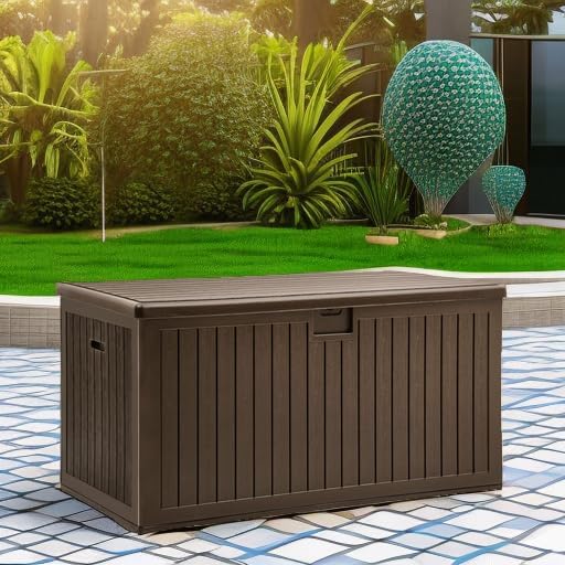 YITAHOME XXL 260 Gallon Large Deck Box | Outdoor Storage for Patio Furniture Cushions,Garden Tools with Flexible Divider,Waterproof,Lockable (Brown)