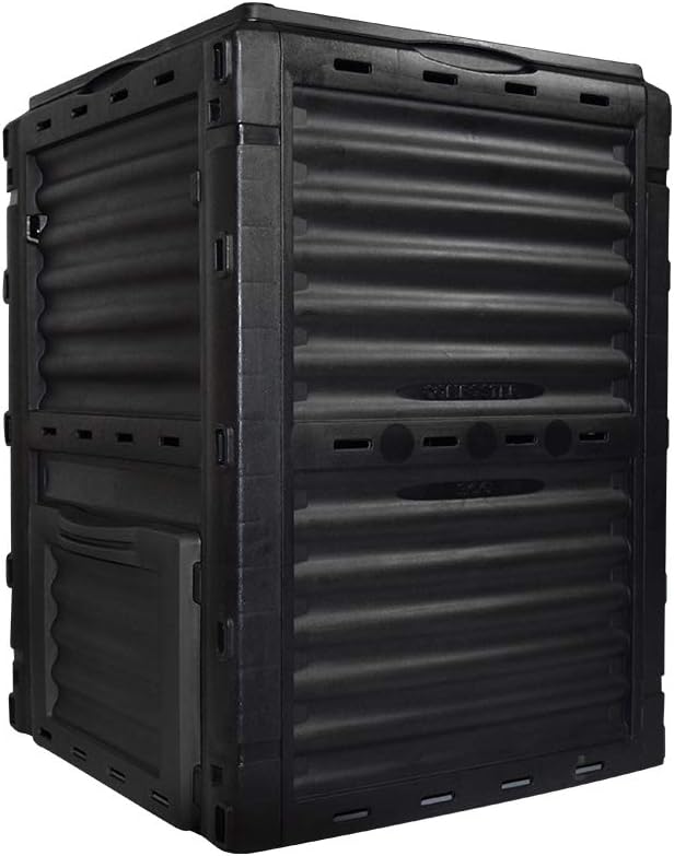 80 Gallon (300L) Large Capacity Static Compost Bin - Sturdy Outdoor Waste Composter with Easy-Access Hatch, Efficient Aeration System for Fast Organic Fertilizer Creation, Black