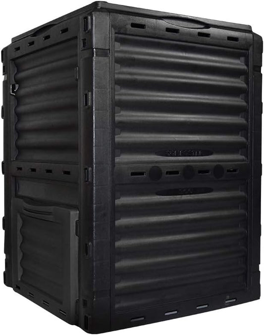 80 Gallon (300L) Large Capacity Static Compost Bin - Sturdy Outdoor Waste Composter with Easy-Access Hatch, Efficient Aeration System for Fast Organic Fertilizer Creation, Black