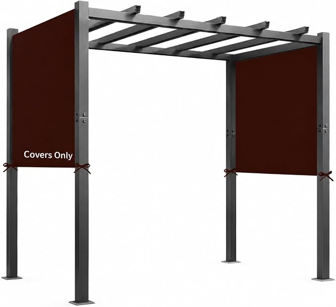 Waterproof Pergola Canopy Replacement Cover, 17' x 6.8',Brown | Waterproof polyester canopy with built-in drainage holes and adjustable tie straps for a secure fit in rain and wind.