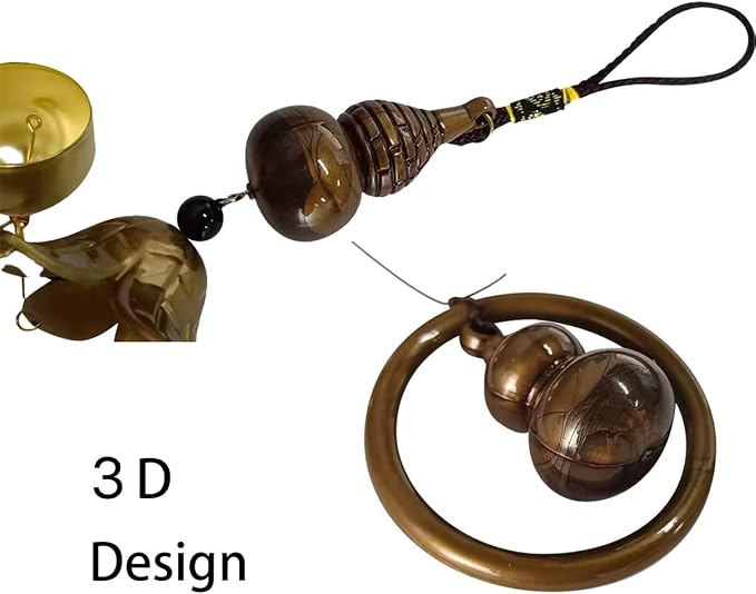 Good Fortune Bottle Gourd with Energy Bead Wind Chimes Copper Alloy 3 Layers+9 Bells for Outdoor Decorations Garden Yard Trees Or As A Good Gift