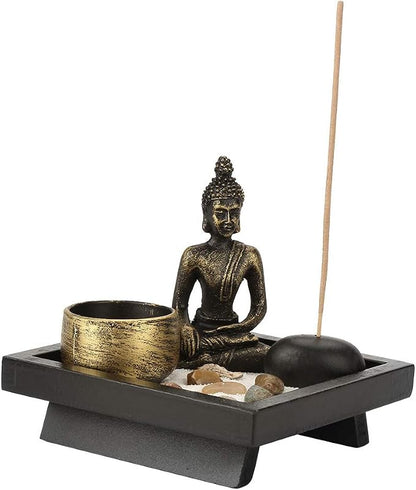 Zen Garden Set Buddha Statue Incense Burner Stick Candle Holder Ornament | Incense Holder for Yoga Meditaion Home Table Decor Gift