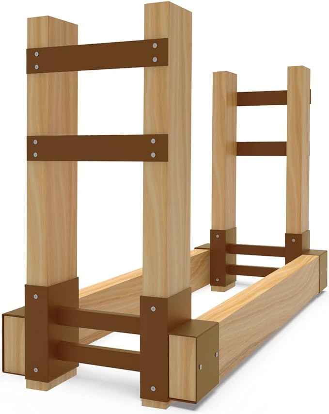 Outdoor Firewood Rack Brackets Kit for Fire Wood Pile Storage, Adjustable log stacking Stand Holder for 2x4 lumber, Brown, Set of 2