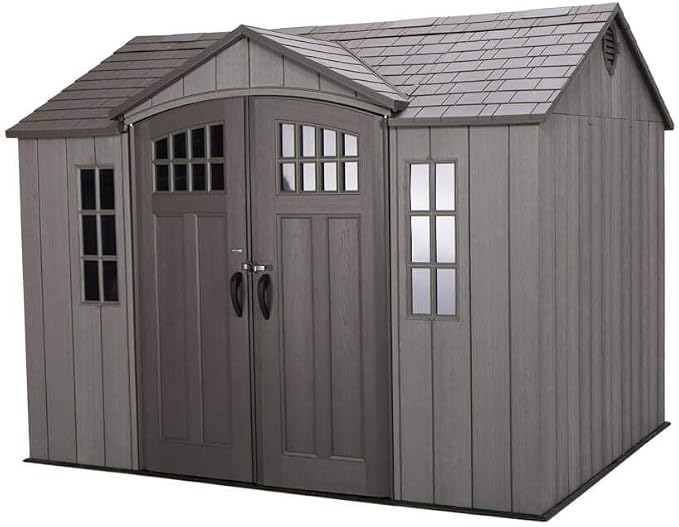 Lifetime 10 ft x 8 ft Outdoor Storage Shed – Heavy-Duty Resin Backyard Shed with Skylights, Windows, Steel-Reinforced Textured Walls