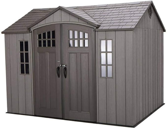 Lifetime 10 ft x 8 ft Outdoor Storage Shed – Heavy-Duty Resin Backyard Shed with Skylights, Windows, Steel-Reinforced Textured Walls