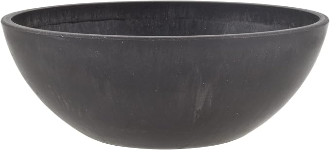 PSW Pot Collection M20DCB 8-inch Plastic/Stone/Wood Composite Low Bowl Planter – No Drainage Hole (Drillable), Shallow Indoor/Outer Pot for Succulents, Bonsai, Fairy Gardens, Herbs, Dark Charcoal