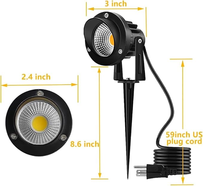 Romwish LED Landscape Spotlight 10W, Outdoor Landscape Lighting 120V Plug-in, 1100LM Waterproof LED Landscape Lights, Landscape Spot Lights for Yard, Garden, Tree, Driveway, 3000K Warm White-4 Pack
