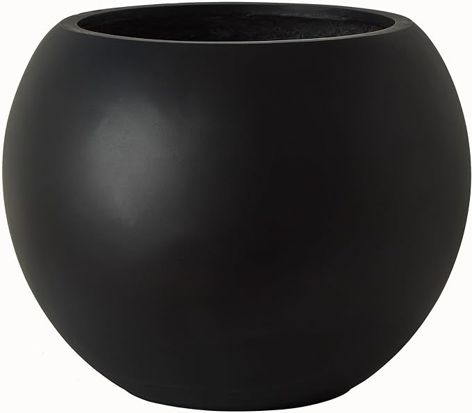 17" H x 21" Dia Black Fiberstone Planter Pot with Drainage Hole, Extra Large Indoor Outdoor Flower Pot for Artificial Olive Trees, Large Plants & Shrubs, Decorative Planter for Patio, Porch & Garden