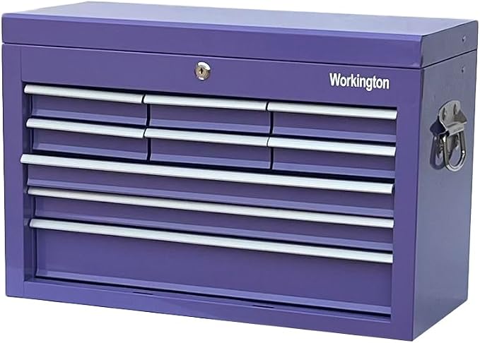 Workington Portable Metal Tool Chest with 9 Drawers, 24" 9-Drawer Tool Chest Cabinet with Ball Bearing Drawer Slides, Steel Tool Storage Box Organizer 4006 Purple