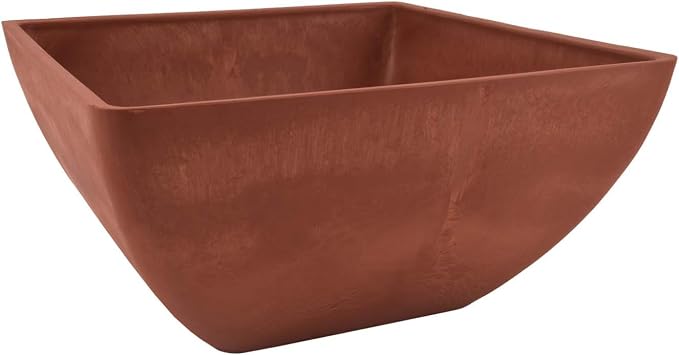PSWPotCollectionPlastic/Stone/WoodComposite SquarePlanter NoDrainageHole (Drillable),ModernIndoor/Outer Pot for Flowers,Foliage,Succulents,FairyGardensTerra CottaColor,12 by 12 by 6-Inch(Pack of 6)