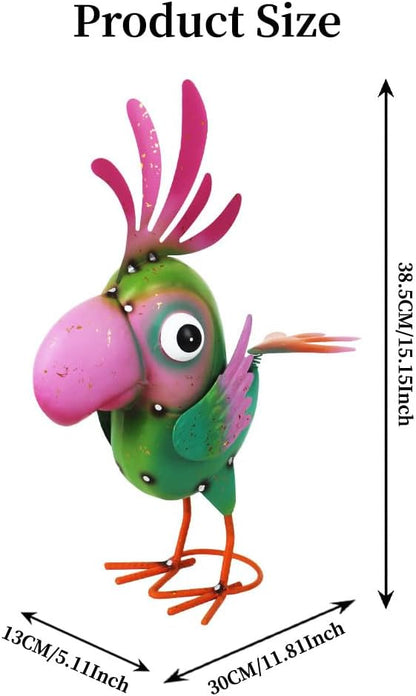 Metal Parrot Statue Outdoor Garden Decor,15" Bird Decor Yard Statue Decorations Outdoor,Funny Parrot Sculpture for Patio, Lawn, Backyard(Green and Pink)