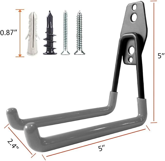 GeeWatom Garage Storage Utility Hooks，Garage Garden Tool Organizer，Steel Wall Mount Hooks, Large Garden U Hooks （2 Pack）