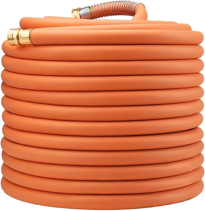 Wiseflow Garden Hose 150FT x 5/8", Heavy Duty Rubber Hose, Water Hose with Five Layered Braiding, Male Female Fittings, 1000PSI Burst, 300PSI Working for Yard, Car Wash, Pets (Orange)