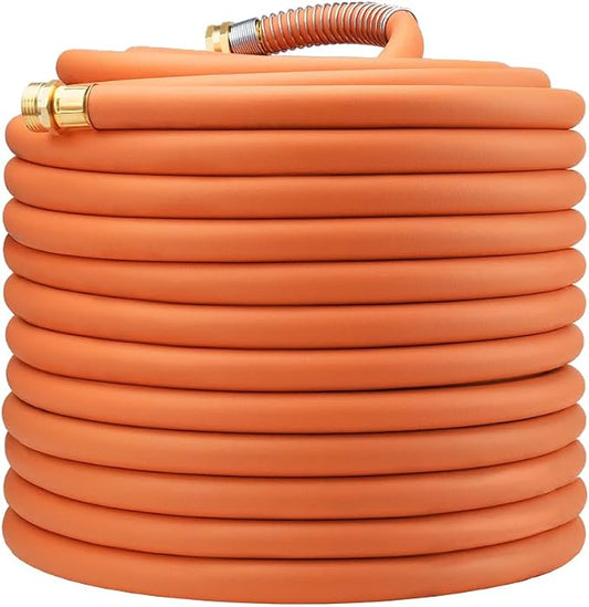 Wiseflow Garden Hose 150FT x 5/8", Heavy Duty Rubber Hose, Water Hose with Five Layered Braiding, Male Female Fittings, 1000PSI Burst, 300PSI Working for Yard, Car Wash, Pets (Orange)