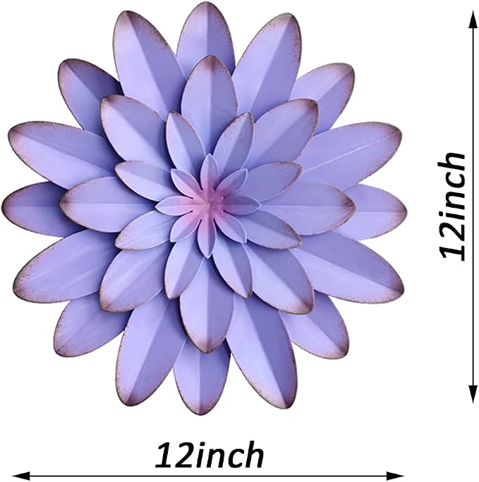 AHYS Metal Flowers Wall Decor Indoor Outdoor Metal Wall Art for Farmhouse Home Living Room Bedroom Bathroom Garden Decor - 12 Inch - Purple