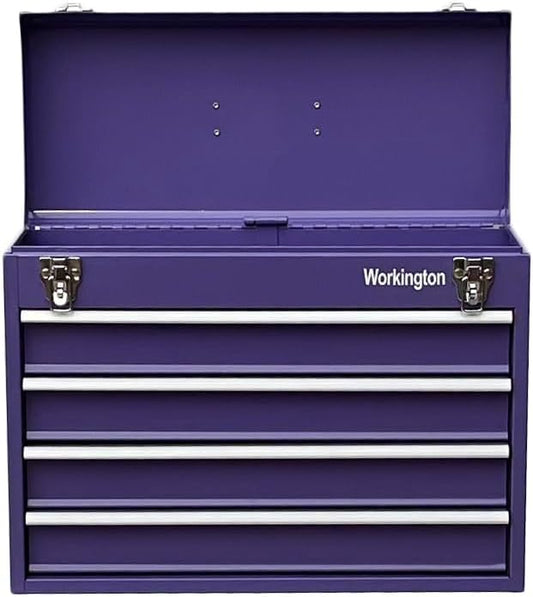 Workington Portable Metal Tool Chest with 4 Drawers, 20" 4-Drawer Tool Chest Cabinet with Ball Bearing Drawer Slides, Steel Tool Storage Box Organizer 4004 Purple