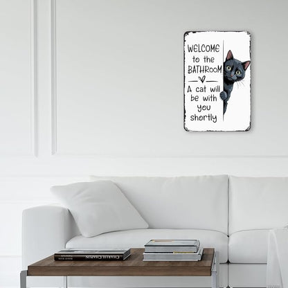 mmiishe Funny Cat Bathroom Decor Black Cat Lover Gifts for Women Men Vintage Metal Signs for Restroom Toilet Powder Room Wall Decor Retro Wall Art Plaques 8x12 Inches Bathroom Accessories