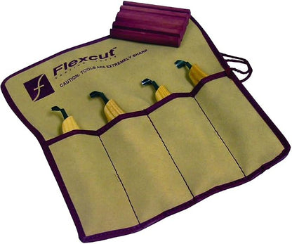 Flexcut Wood Carving Tools | Left-Handed Scorp Set of 4 Scorp Gouges | Includes Tool Roll and Strop | 1095 High Carbon Steel Blades | Ash Hardwood Handles | KNL150 | Made in the U.S.A.