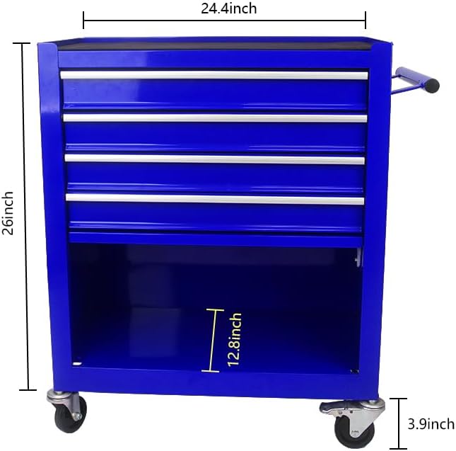 YOPTO Multifunctional Cart with 4 Ball-Bearing Drawers,Portable Rolling Tool Chest W/ 4 Wheels and Pull Handle,for Garage,Warehouse,Workshop,Repair Shop,Blue
