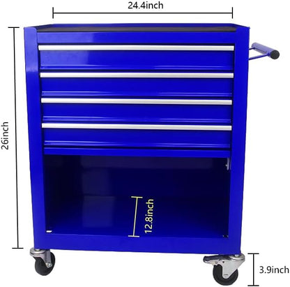 YOPTO Multifunctional Cart with 4 Ball-Bearing Drawers,Portable Rolling Tool Chest W/ 4 Wheels and Pull Handle,for Garage,Warehouse,Workshop,Repair Shop,Blue