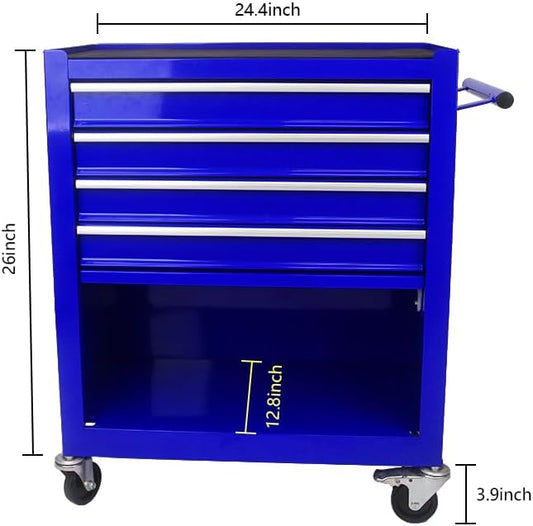 YOPTO Multifunctional Cart with 4 Ball-Bearing Drawers,Portable Rolling Tool Chest W/ 4 Wheels and Pull Handle,for Garage,Warehouse,Workshop,Repair Shop,Blue