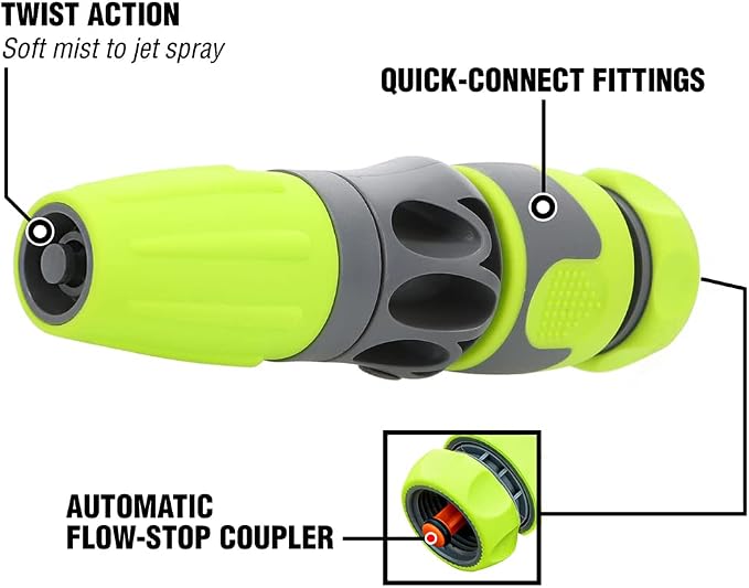 Flexzilla Garden Hose with SwivelGrip, 5/8 in. x 75 ft., Heavy Duty, Lightweight, Drinking Water Safe, ZillaGreen - HFZG575YWS-E & Flexzilla Garden Hose Nozzle Kit, 3-Piece - HFZGAK01