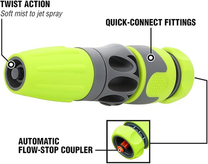 Flexzilla Garden Hose with SwivelGrip, 5/8 in. x 75 ft., Heavy Duty, Lightweight, Drinking Water Safe, ZillaGreen - HFZG575YWS-E & Flexzilla Garden Hose Nozzle Kit, 3-Piece - HFZGAK01