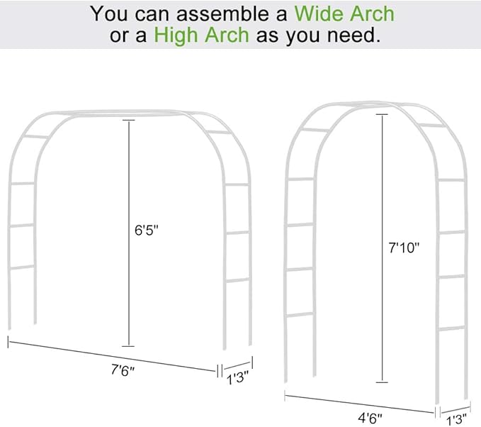 Metal Garden Arbor Wedding Arch 76.8 inch H x 90.5 inch W 94.5 inch H x 55 inch W Assemble Freely 2 Sizes for Various Climbing Plant Roses Vines Bridal Party Decoration Pergola Arbor (White)