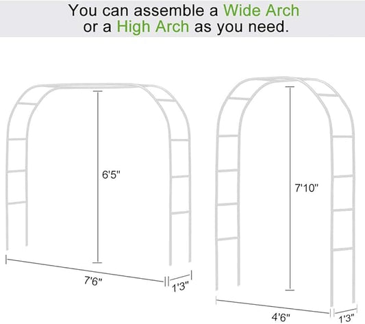 Metal Garden Arbor Wedding Arch 76.8 inch H x 90.5 inch W 94.5 inch H x 55 inch W Assemble Freely 2 Sizes for Various Climbing Plant Roses Vines Bridal Party Decoration Pergola Arbor (White)