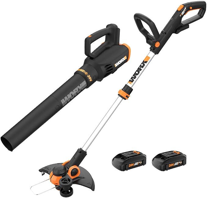 WORX 20V String Trimmer, Edger & Leaf Blower Cordless with Battery, Charger & Trimmer Line Replacement (4 Pack)